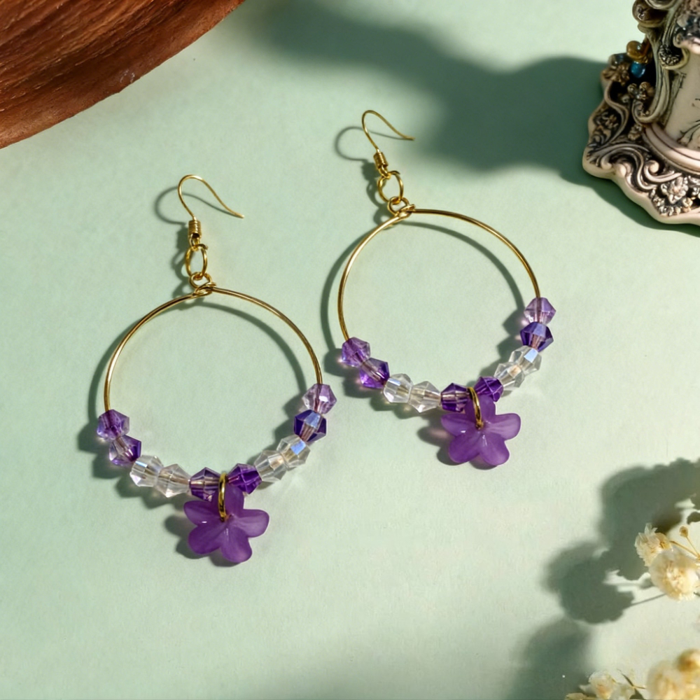 Women's Light Luxury Hoop Earrings with Purple Zirconia